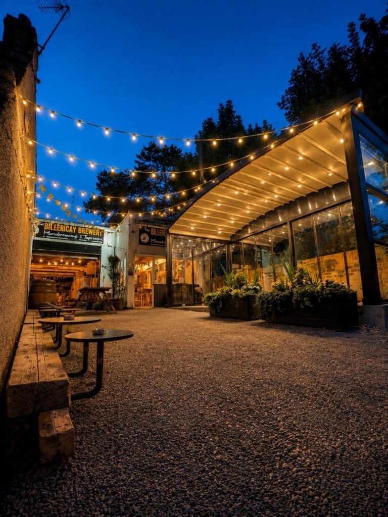 Retractable roof pergola at The Billericay Brewery, Billericay