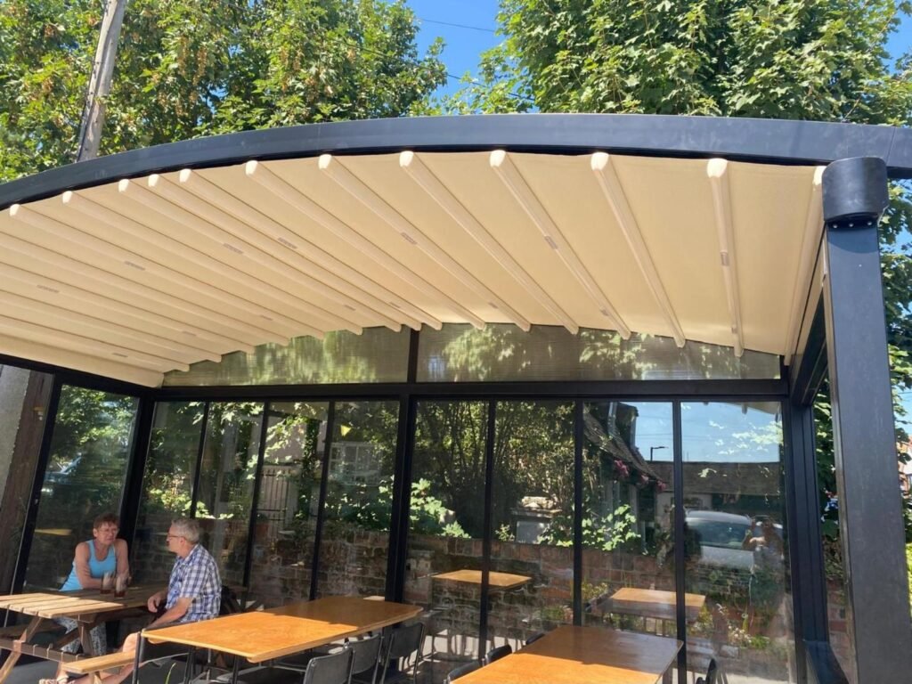 Retractable roof pergola at The Billericay Brewery, Billericay