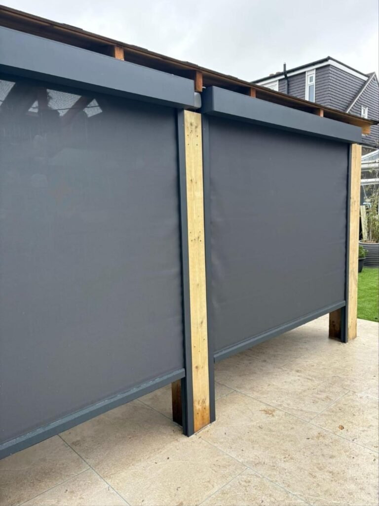 Outdoor kitchen with remote-controlled zip blinds, Dorset Avenue, Welling